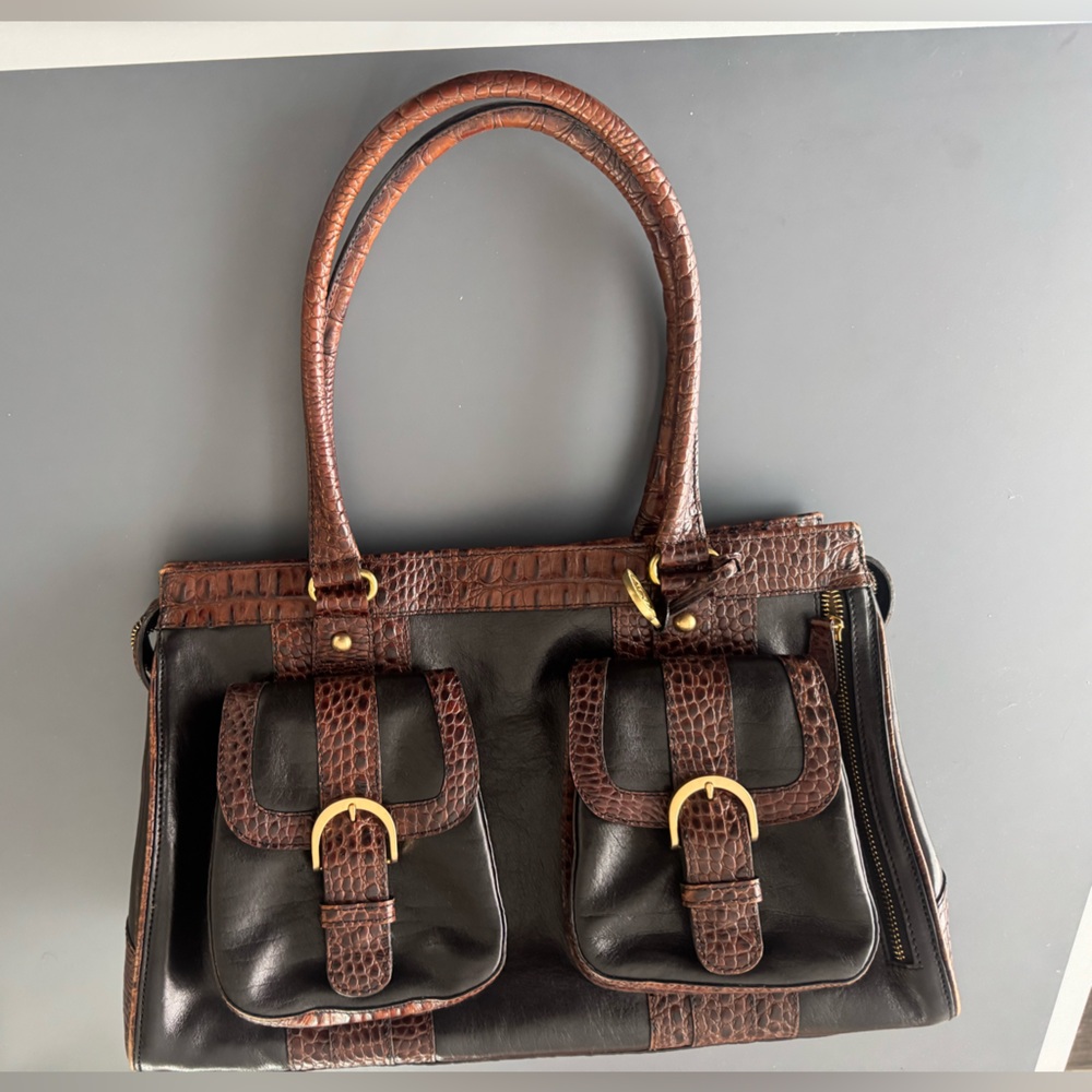 Brahmin Black and Brown embossed leather Handbag
